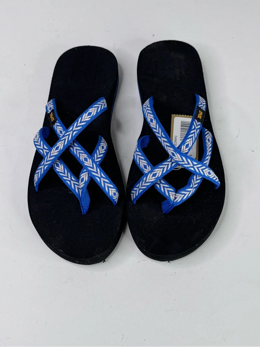 Teva Blue and White Patterned Strap Olowahu Flip Flops